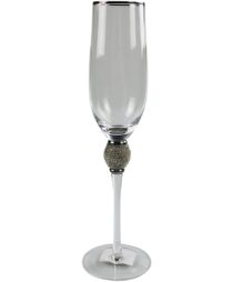 CHAMPAGNE WINE GLASS WITH SILVER LINE AND RHINESTONE